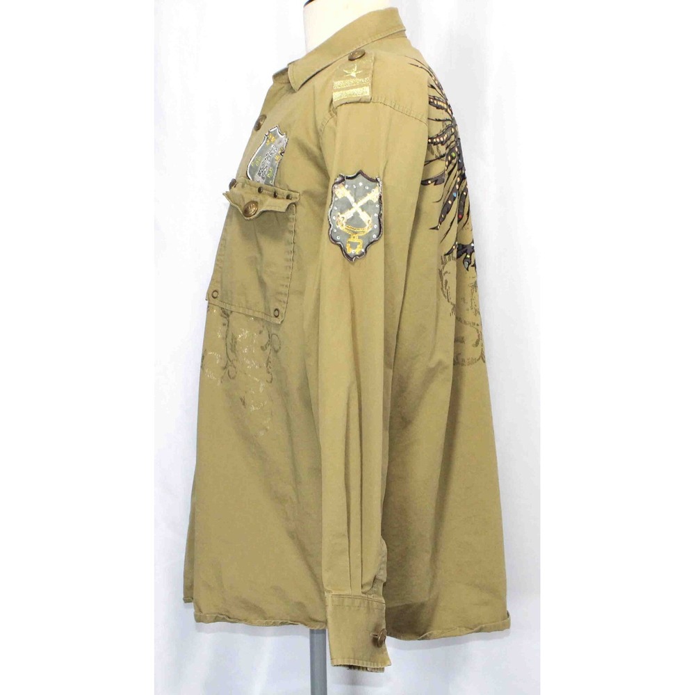 Hama Denim Y2K Military Embellished Button‎ Up Long Sleeve Shirt Mens Size XL - Picture 4 of 11
